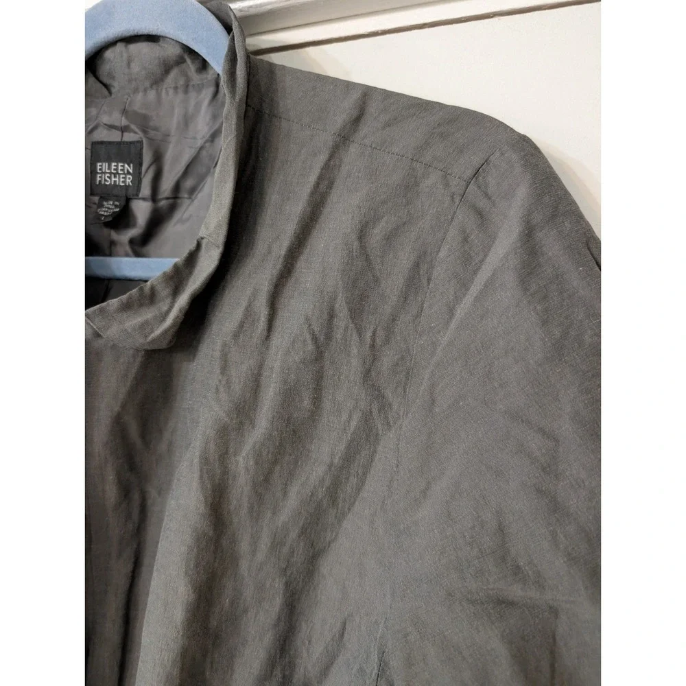 Eileen Fisher Womens Gray Metallic Crinkle Funnel Neck Snap Jacket Size L